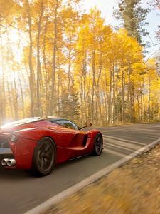 Превью обои ferrari, машина, спорткар, красный, дорога, скорость