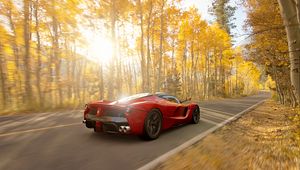 Превью обои ferrari, машина, спорткар, красный, дорога, скорость