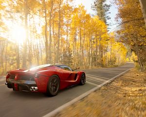 Превью обои ferrari, машина, спорткар, красный, дорога, скорость