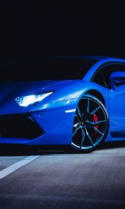 Превью обои ferrari, машина, спорткар, синий, темный