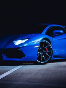 Превью обои ferrari, машина, спорткар, синий, темный