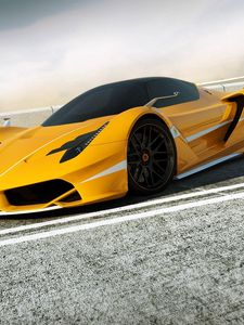 Превью обои ferrari, render, f706 желтый, вид сбоку