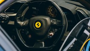 Превью обои ferrari, руль, салон, спидометр