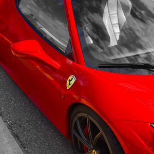 Превью обои ferrari, спорткар, автомобиль, зеркало, красный