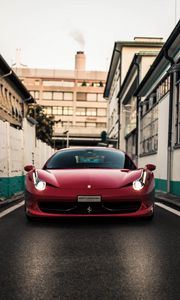 Превью обои ferrari, спорткар, красный, вид спереди