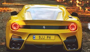 Превью обои ferrari, спорткар, желтый, вид сзади
