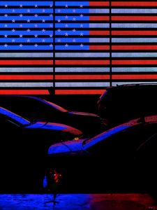 Превью обои флаг, америка, неон, автомобили