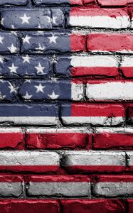Превью обои флаг, америка, сша, символика, стена, кирпичный, краска