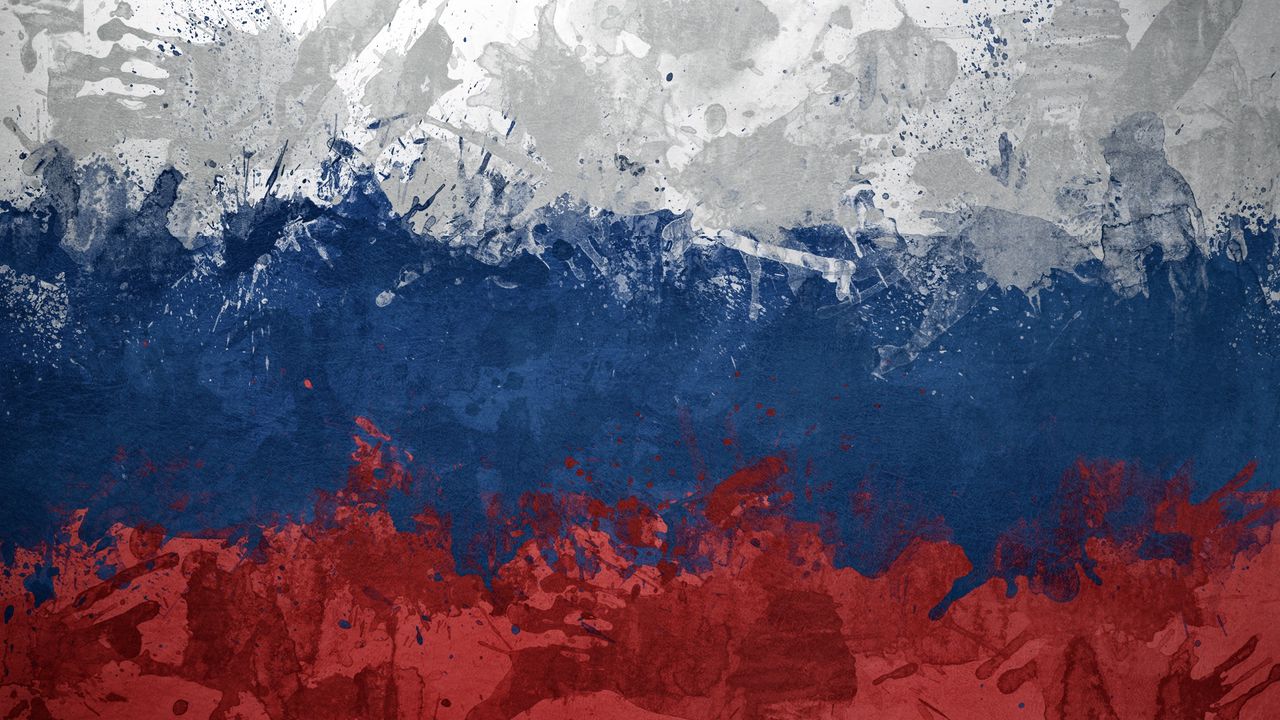 Обои флаг, россия, пятна, краска, символика, текстура
