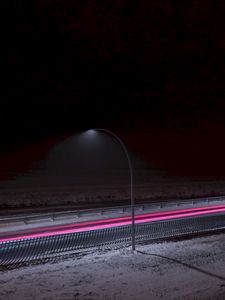 Превью обои фонарь, дорога, длительное воздействие, снег