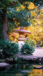 Превью обои фонарь, камень, пруд, японский сад