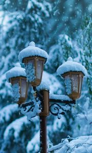 Превью обои фонарь, столб, снег, зима