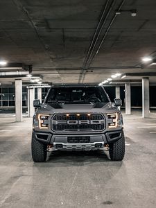 Превью обои ford f-150, ford, автомобиль, внедорожник, серый, вид спереди