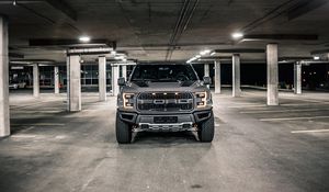 Превью обои ford f-150, ford, автомобиль, внедорожник, серый, вид спереди