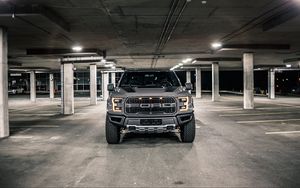 Превью обои ford f-150, ford, автомобиль, внедорожник, серый, вид спереди