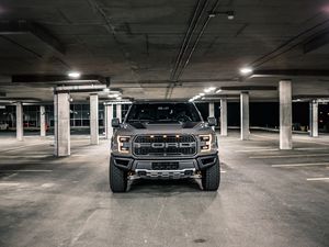 Превью обои ford f-150, ford, автомобиль, внедорожник, серый, вид спереди