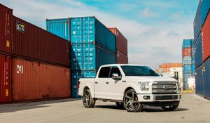 Превью обои ford f150, ford, автомобиль, внедорожник, белый, вид спереди