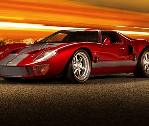 Превью обои ford, gt40, суперкар, красный, вид сбоку