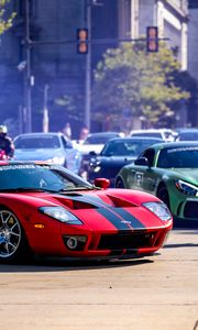 Превью обои ford gt, ford, автомобиль, спорткар, красный, дорога