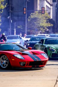 Превью обои ford gt, ford, автомобиль, спорткар, красный, дорога