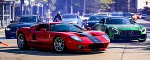 Превью обои ford gt, ford, автомобиль, спорткар, красный, дорога