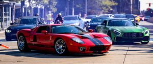 Превью обои ford gt, ford, автомобиль, спорткар, красный, дорога