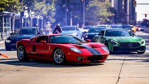 Превью обои ford gt, ford, автомобиль, спорткар, красный, дорога