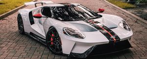 Превью обои ford gt, ford, спорткар, белый, вид сбоку