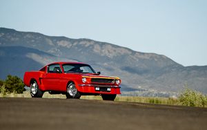 Превью обои ford mustang, 1965, красный, вид сбоку