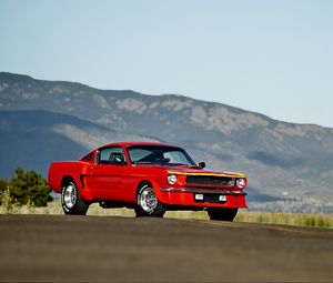 Превью обои ford mustang, 1965, красный, вид сбоку