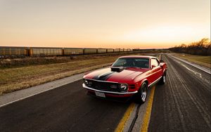 Превью обои ford, mustang, 1970, красный, вид сбоку