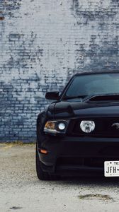 Превью обои ford mustang, автомобиль, черный, вид спереди