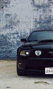 Превью обои ford mustang, автомобиль, черный, вид спереди
