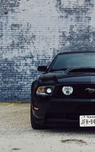 Превью обои ford mustang, автомобиль, черный, вид спереди