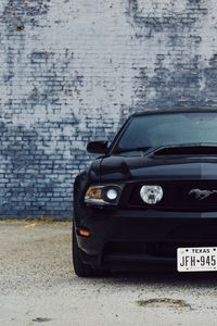 Превью обои ford mustang, автомобиль, черный, вид спереди