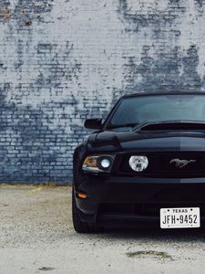 Превью обои ford mustang, автомобиль, черный, вид спереди