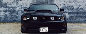 Превью обои ford mustang, автомобиль, черный, вид спереди