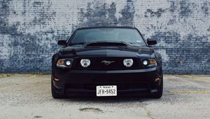 Превью обои ford mustang, автомобиль, черный, вид спереди