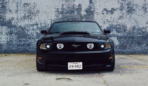 Превью обои ford mustang, автомобиль, черный, вид спереди