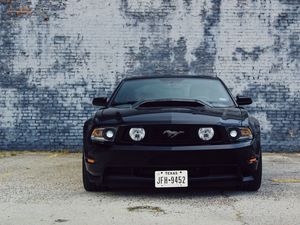 Превью обои ford mustang, автомобиль, черный, вид спереди