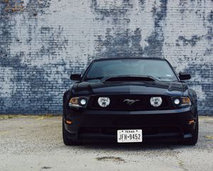 Превью обои ford mustang, автомобиль, черный, вид спереди