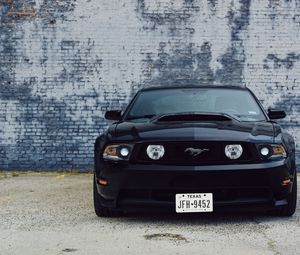 Превью обои ford mustang, автомобиль, черный, вид спереди