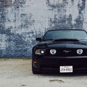 Превью обои ford mustang, автомобиль, черный, вид спереди