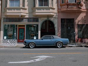 Превью обои ford mustang, автомобиль, фасад, винтаж, городской