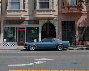 Превью обои ford mustang, автомобиль, фасад, винтаж, городской