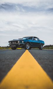 Превью обои ford mustang, автомобиль, синий, вид сбоку, дорога, асфальт