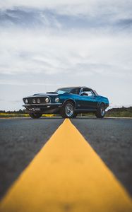 Превью обои ford mustang, автомобиль, синий, вид сбоку, дорога, асфальт
