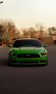 Превью обои ford mustang, автомобиль, зеленый, вид спереди