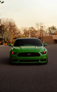 Превью обои ford mustang, автомобиль, зеленый, вид спереди
