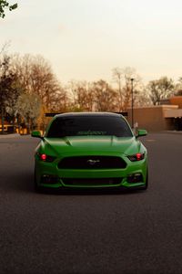 Превью обои ford mustang, автомобиль, зеленый, вид спереди